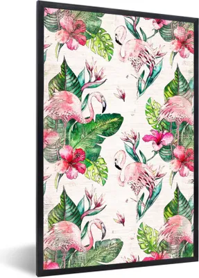 Produktbild von MuchoWow® MuchoWow® Gerahmtes Poster Rosa - Muster - Flamingo 40x60 cm - Poster mit zchwarzem Bilderrahmen - Papierdruck - Wandbilder