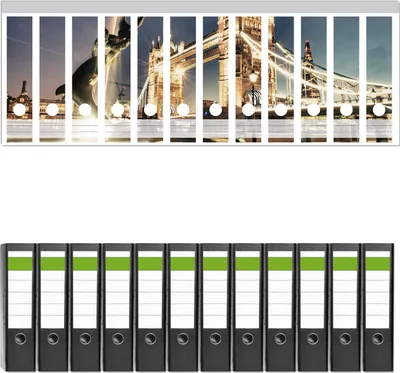 Produktbild von Wallario 12 Stück breite Ordner inkl. Klebeetiketten mit Motive London - Tower Bridge bei Nacht -  Set mit Rückenschildern / Ordnerrücken Stickern