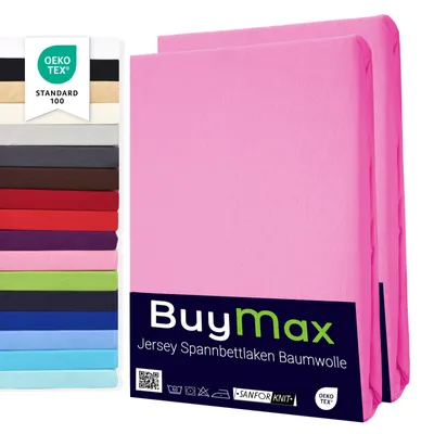 Produktbild von Buymax Spannbettlaken 70x140cm Doppelpack 100% Baumwolle Kinderbett Spannbetttuch Baby Bettlaken Jersey, Matratzenhöhe bis 15 cm, Farbe Altrosa