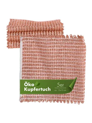 Produktbild von Kupfertuch 5 Stück Set Kratzfrei für Edelstahl Glaskeramikkochfeld Glas & Grillrost Kupferlappen ca. 15x15 cm rostet nicht langlebig & umweltfreundlich