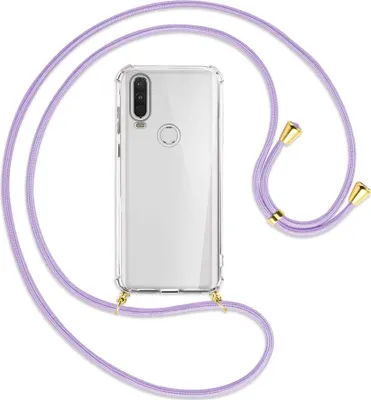 Produktbild von Handykette Backcover-Schutzhülle mit Band (Metall goldfarben) für Motorola One Action - violett
