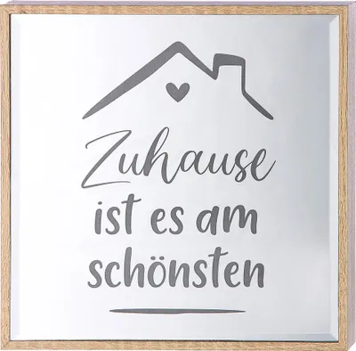 Produktbild von Gilde LED Spiegelbox "Zuhause ist es am schönsten" Rahmen naturfarben Echtholzfunier, benötigte Batterien: 3x AA H: 21 cm B: 21 cm T: 4 cm 50757