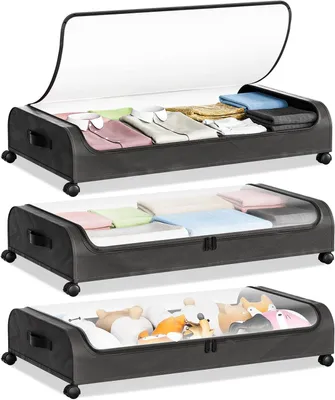Zdjęcie produktu dla Torba do przechowywania pod łóżko 50 l, 3 szt., 77x44x18 cm, tkanina Oxford 600D, z kółkami, na odzież