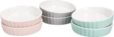 Zdjęcie produktu dla zestaw 6 foremek do crème brûlée Emilia różowe, miętowo-szare miseczki