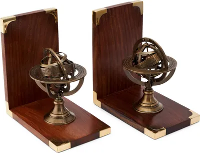 Produktbild von 1 Paar Maritim Buchstützen Armillarsphäre aus Holz und Messing 31,5x17x10cm