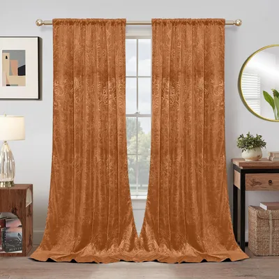 Produktbild von 2er Set Samtvorhänge Blumen Muster Blickdicht Samt Vorhang Multifunktionsband Gardinen für Schlafzimmer Wohnzimmer, Orange, B132xH213cm