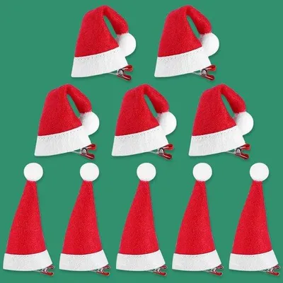 Immagine prodotto di Set di fermagli per capelli natalizi, 10 fermagli a forma di cappellino natalizio, fermagli rossi per bambini, bambine e donne