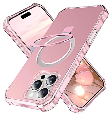 Image de Étui avec anneau de fixation MagSafe pour Apple iPhone 16 Pro, design « Solid Color Wave », rose