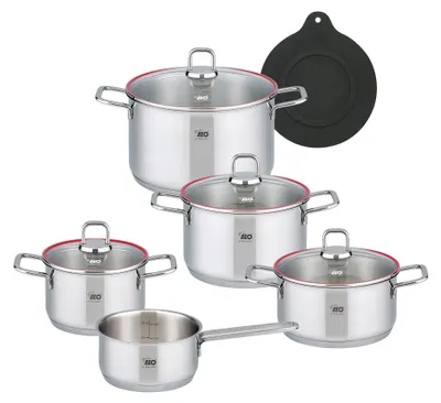 Produktbild von ELO Excellent Topfset aus Edelstahl 18/10, 10-teilig, Kochtöpfe und Stielkasserolle mit Glasdeckeln, Induktionsgeeignet