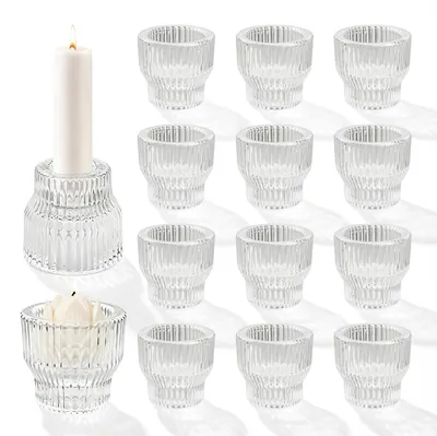 12 Glaskerzenhalter, durchsichtig, Tischdeko Hochzeit
