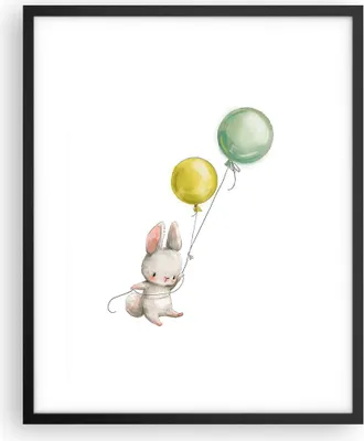 Produktbild von Gerahmtes Poster - Schwarzer Rahmen - Häschen Luftballons Kinder - 40x50 cm - Wand Bild - Wanddeko - Wandbilder - Kunstposter - Wandposter - Bilderrahmen - Bilder - Kunstdruck - P2BPA40x50-4731