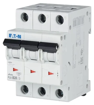 Produktbild von Eaton Leitungsschutzschalter B20 3-polig PL6-B20/3 für DIN-Schienenmontage