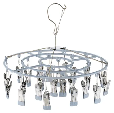 Productafbeelding van Relaxdays sokkendroger voor wasrek, 24 klemmen, draaihaken, geschikt voor kamperen, sokkenhanger. Afmetingen (hoogte x diepte): 29 x 33,5 cm, grijs