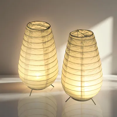 Produktbild von 1.07 Papier Laterne zum hinstellen im 2er Set - ca. 28 x 15 x 15 cm - LED Deko Tisch Leuchte in weiß / Batterie betrieben (2 Stück)