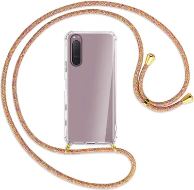 Produktbild von Handykette Backcover-Schutzhülle mit Band (Metall goldfarben) für Sony Xperia 5 II - Rainbow