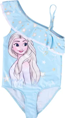 Produktbild von Disney Die Eiskönigin Badeanzug mit Rüschen für Mädchen - Elsa Frozen Kinder Schwimmanzug Blau 92