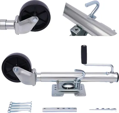 Image de Roue jockey automatique, capacité de charge de 1200 lb, construction en acier galvanisé, design pliable