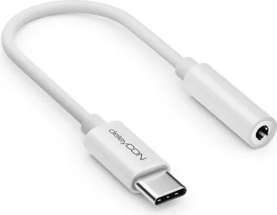 Produktbild von deleyCON USB-C auf 3,5mm Audio Adapter - DAC-Chip & TRRS - USB Typ-C Stecker zu Klinkenbuchse - Kompatibel mit Smartphones, Tablets, Headsets, Lautsprechern - Weiß
