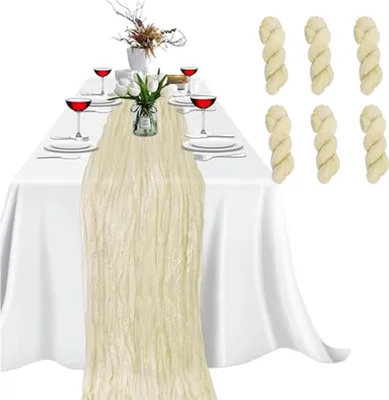 Produktbild von 6 Packungen 90x300cm Käsetuch-Tischläufer Für Babypartys, Hochzeiten, Ostern, Partys, Tische, Stühle, Dekoration, Boho-Gaze-Käsetuch-Tischläufer, Rustikaler, Transparenter Läufer (Beige)