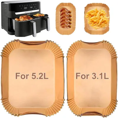 Immagine prodotto di Carta forno per friggitrici ad aria, confezione da 100 pezzi, compatibile con i modelli Philips Dual Basket serie 3000 da 6L/3L e Tefal Easy Fry da 5,2L/3,1L