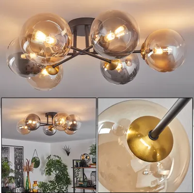 Produktbild von Isorella Deckenlampe aus Metall/Glas in Schwarz/Gold/Bernstein/Rauchfarben/Klar