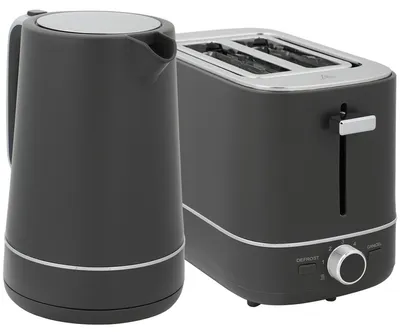 Image de Ensemble petit-déjeuner, bouilloire et grille-pain 2-en-1, grille-pain à 2 fentes, couleur gris, acier | Fonction décongélation et réchauffage | 6 niveaux de brunissage | 1,7 L