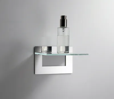Produktbild von Wandablage zum Kleben, Edelstahl poliert  (Glas weiß/kurze Version V1) von  Schönbeck Design