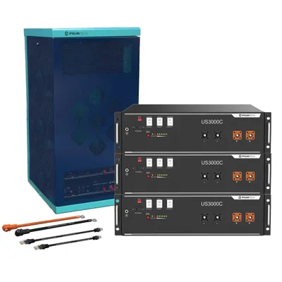 Produktbild von Pylontech 3x US3000C LiFePO4 Batterie 10,5kWh mit Wechselrichter-Anschlusskabelset und Batterieschrank