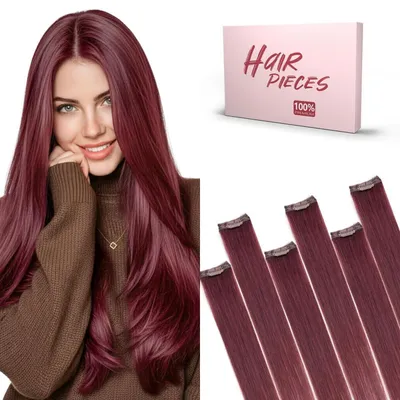 Immagine prodotto di Clip-in per extension di capelli naturali, 6 ciocche, 25 cm, colore bordeaux (#99J)