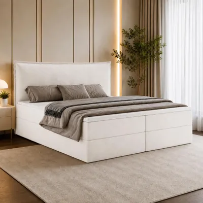 Produktbild von Boxspringbett ARENO 180x200 cm Komplett-Set mit Bettkasten, Bonell-Matratze H3 und Topper - Creme