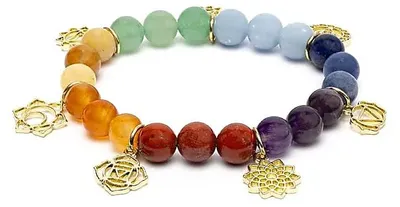 Produktbild von Armband mit Chakra-Symbolanhängern und Chakra-Steinen -- ±7 cm kaufen online