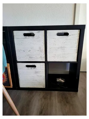 Produktbild von Aufbewahrungsbox Shabby Weiß, Einschubkiste, Schubladenbox, passend für Kallax- und Expedit-Regale, Holzkiste, Regalkiste, Weinkiste, Obstkiste, 32x37x32cm (3er Set)