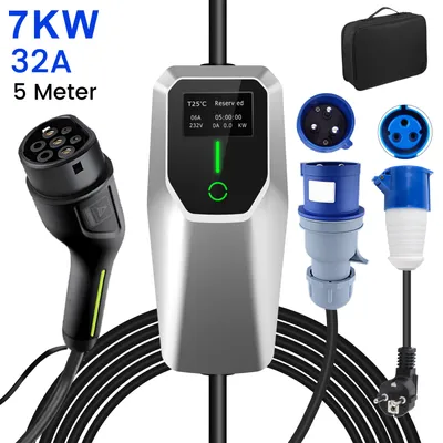Produktbild von złącze ładowarki 16/32A Typ 2 EU CEE EV Schuko do samochodów elektrycznych Ładowarka 1-fazowa 3,5/7KW Regulowany prąd Przenośna ładowarka 5M