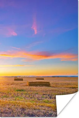 Produktbild von MuchoWow® Poster Stroh - Sonne - Himmel - Landschaft 120x180 cm - Kunstposter