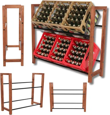 Produktbild von MODO24 Getränkekistenregal 6 Kisten, Kistenregal, Getränkeregal, Kistenständer, Holz Metall, Kellerregal, 94,5x32x111,5 cm, Braun/Schwarz, RSO