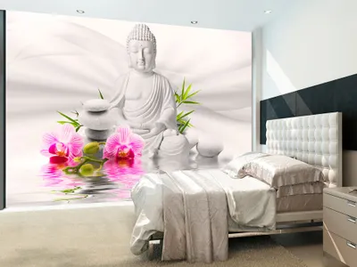 Produktbild von Vlies Fototapete Buddha 300x210 cm Tapeten Wandtapete XXL Natur Blumen Orchidee Zen b-A-0011-a-b