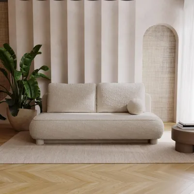 Image de BESILIO Canapé deux places Toby - Tissu Boucle, Canapé-lit - Beige
