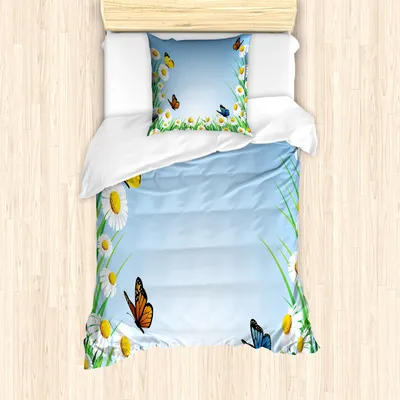 Produktbild von ABAKUHAUS Schmetterling Mantele, Daisy mit Schmetterlingen, Milbensicher Allergiker geeignet mit Kissenbezügen, 135 cm x 200 cm - 80 x 80 cm, Mehrfarbig