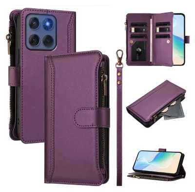 Immagine prodotto di Custodia per Motorola Moto Edge 60/Edge 60 Fusion/Edge 2025, con cerniera, portafoglio Custodia flip in Finto cuoio con tasche per carte, supporto e passante per la mano Viola