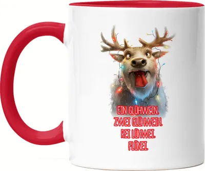 Produktbild von Ein Glühwein Zwei Glühweih Glühwein-Becher Rentier Julklapp Geschenk Tasse Rot Weihnachten