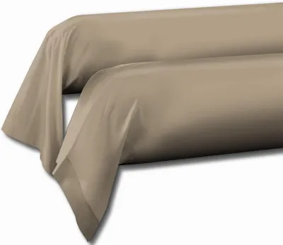 Image de Ensemble de 2 taies d'oreiller pour rouleau cervical, 100% coton, couleur beige foncé, 85 x 185 cm