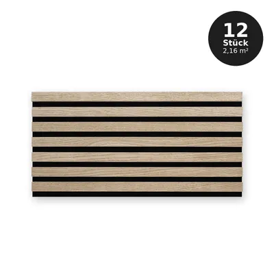 Produktbild von Lamelldekor 30x60 cm - Set 12 Stück (2,16 m²) - MDF-Paneele - Wandverkleidung - Filzunterlage - EICHE NATURAL SLIM