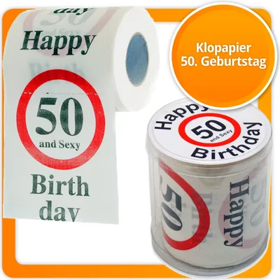 Immagine prodotto di Divertente carta igienica per il 50° compleanno – Carta igienica spiritosa, articolo scherzo, regalo divertente «50 e sexy!» come decorazione per una festa in bagno