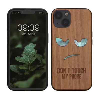 Produktbild von kwmobile Hülle kompatibel mit Apple iPhone 13 Hülle - Holz Case - Handy Cover - TPU Handyhülle in Dunkelbraun Perlmut Nicht Anfassen