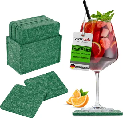 Produktbild von wortek Filz Untersetzer - Deko Tischset + Aufbewahrungsbox I für Gläser & Tisch, 10er Set I 10cm I Eckig, Dunkelgrün