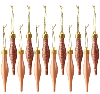Productafbeelding van Kerstballen druppels - Plastic - Roségoud - 9 cm - 16 stuks