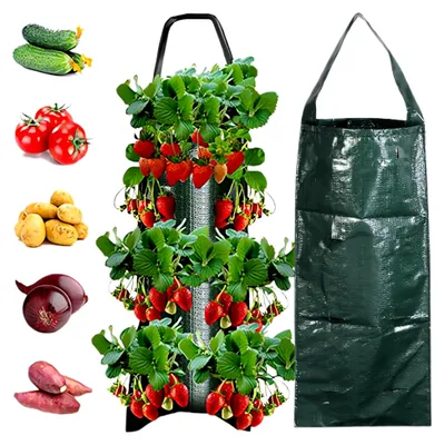 Produktbild von Pflanzsack für Erdbeeren - grün 1 Stück mit Griffen für hängende Pflanzen