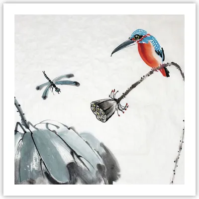 Produktbild von Poster - Poster ohne Rahmen - Libelle Vogel Blume - 60x60 cm - Wand Bild - Wanddeko - Wandbilder - Kunstposter - Wandposter - Bilder - Kunstdruck - Wanddekoration - Wandbild - P2XAC60x60-4361