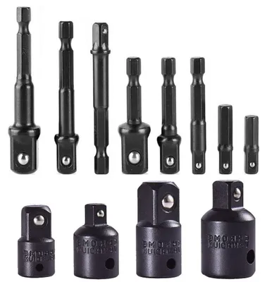 Imagen del producto de Juego de 8 adaptadores para vasos de extensión de 1/4", 3/8" y 1/2", y juego de 4 adaptadores y reductores para vasos de impacto, para taladro de impacto y llave de trinquete