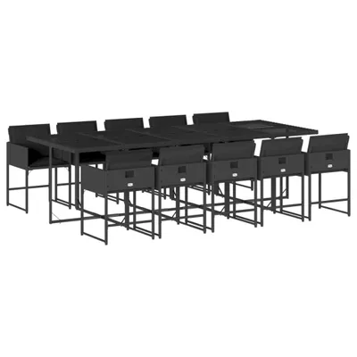 Produktbild von 11-tlg. Garten-Essgruppe mit Kissen Schwarz Poly Rattan